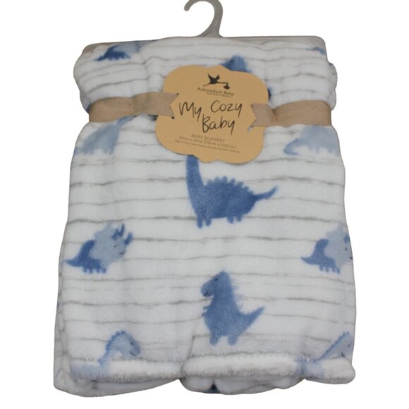 Adirondack My Cozy Baby White Blue Dinosaur Dino Fleece Blanket Infant Boys NWT - Picture 1 of 4